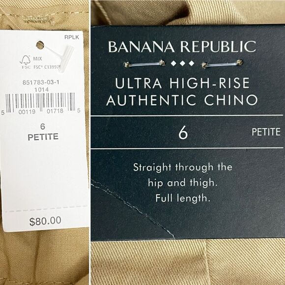 NWT Banana Republic Ultra High-Rise Chino Pants Size 6P New British Khaki Tan - Picture 8 of 12